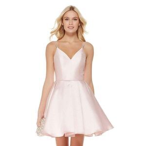 Alyce Paris 3764 V Neckline Mikado Fit and Flare Baby doll Pink Cocktail Dress